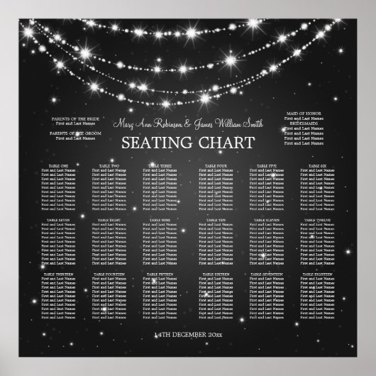 Elegant Wedding Seding Chart Sparking Chain Blac Poster (Voorkant)
