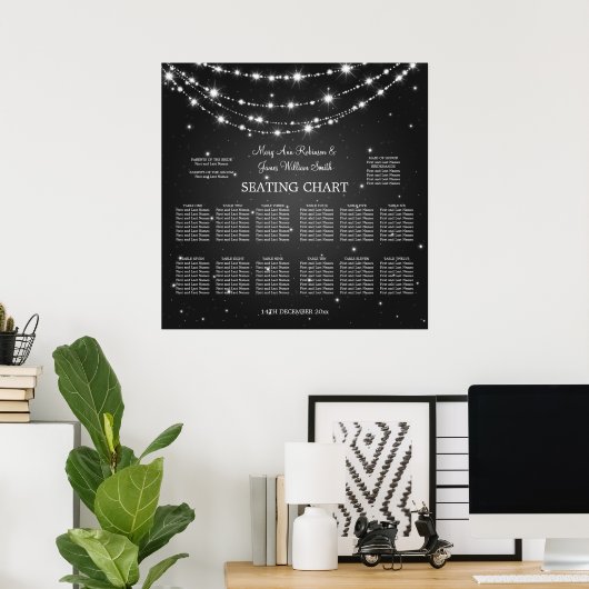 Elegant Wedding Seding Chart Sparking Chain Blac Poster (Thuiskantoor)