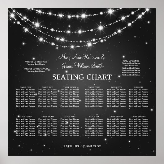 Elegant Wedding Seding Chart Sparking Chain Blac Poster (Voorkant)