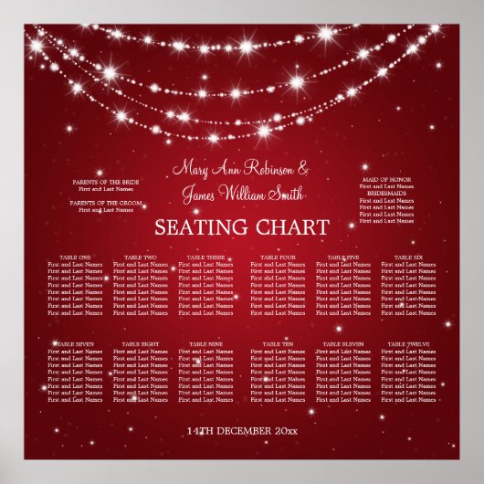 Elegant Wedding Seding Chart Sparking Chain Red Poster (Voorkant)