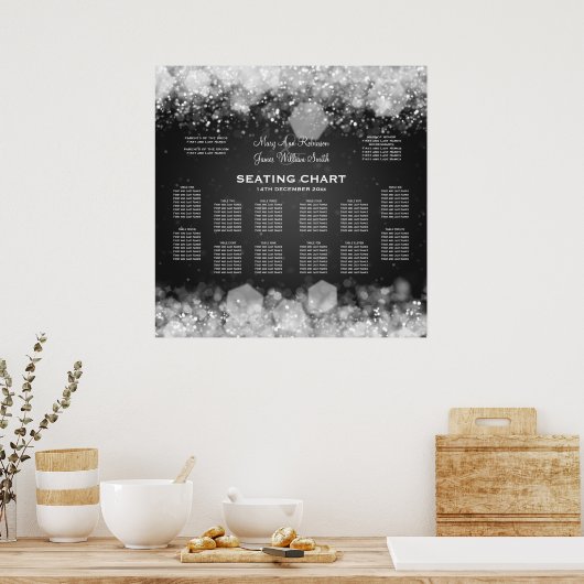 Elegant Wedding Seding Chart Sparking Night Blac Poster (Keuken)