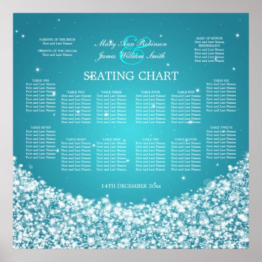 Elegant Wedding Seding Chart Star Sparkle Blue Poster (Voorkant)