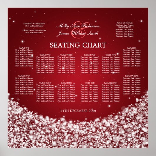Elegant Wedding Seding Chart Star Sparkle Red Poster (Voorkant)