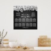 Elegant Wedding Seding Chart Winter Snow Black Poster (Keuken)
