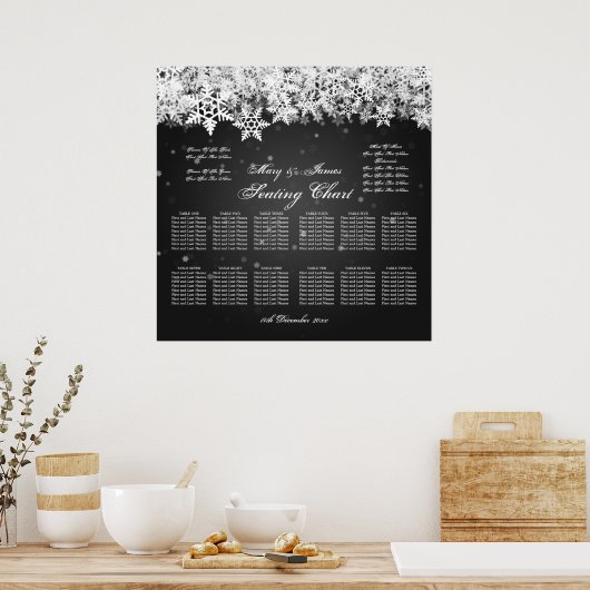 Elegant Wedding Seding Chart Winter Snow Black Poster (Keuken)