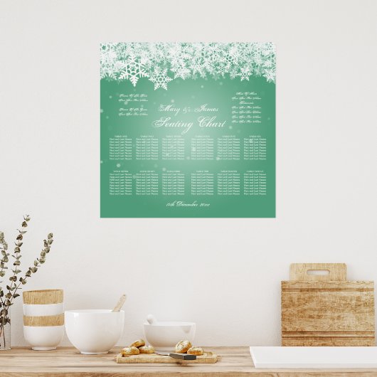 Elegant Wedding Seding Chart Winter Snow Mint Poster (Keuken)