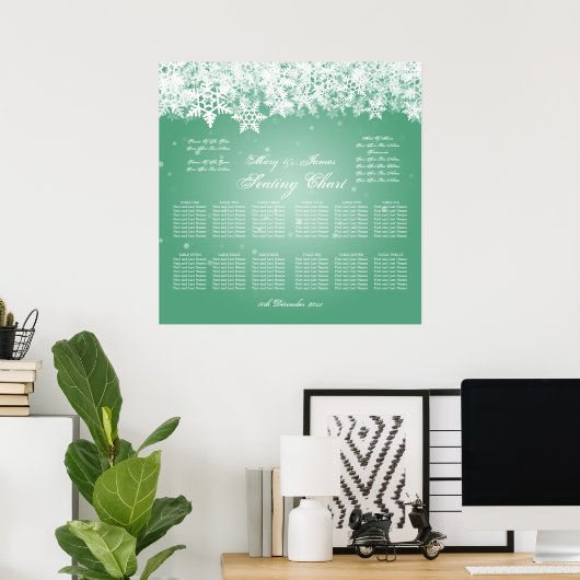 Elegant Wedding Seding Chart Winter Snow Mint Poster (Thuiskantoor)
