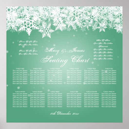 Elegant Wedding Seding Chart Winter Snow Mint Poster (Voorkant)