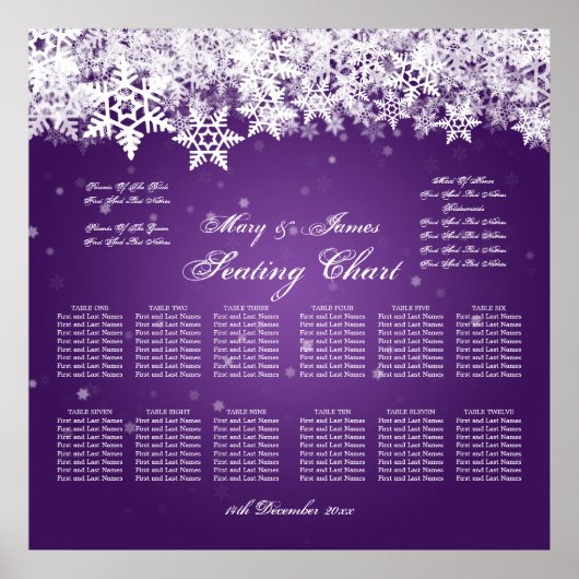 Elegant Wedding Seding Chart Winter Snow Paars Poster (Voorkant)