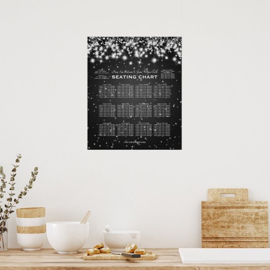 Elegant Wedding Seding Chart Winter Sparkle Black Poster (Keuken)