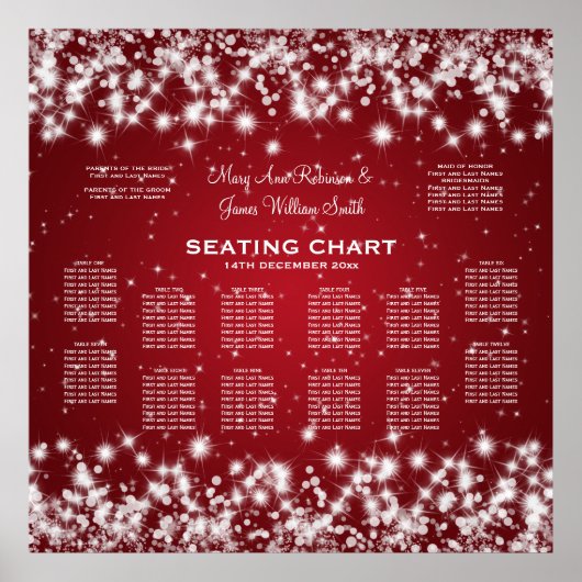 Elegant Wedding Seding Chart Winter Sparkle Red Poster (Voorkant)