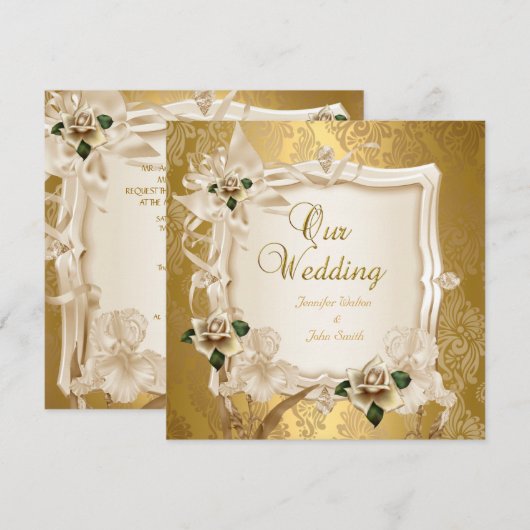 Elegant Wedding Sepia Cream Gold Rozen Kaart (Voorkant / Achterkant)