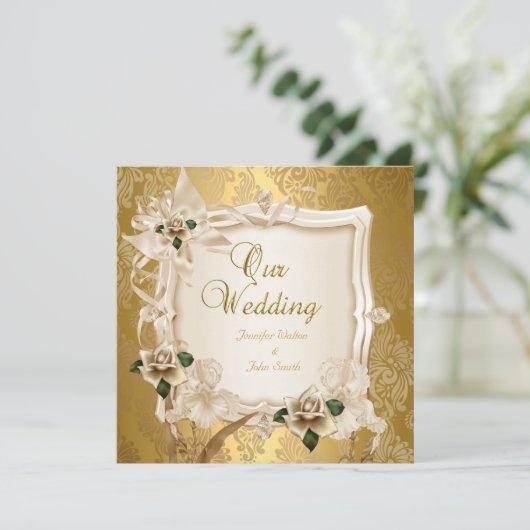 Elegant Wedding Sepia Cream Gold Rozen Kaart (Staand voorkant)