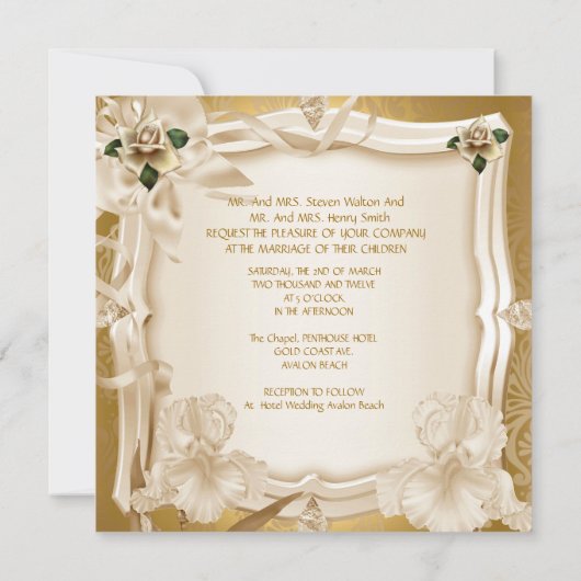 Elegant Wedding Sepia Cream Gold Rozen Kaart (Achterkant)
