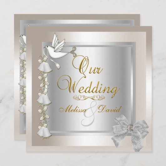 Elegant Wedding Sepia Gold Silver White Dove Kaart (Voorkant / Achterkant)