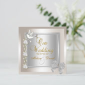 Elegant Wedding Sepia Gold Silver White Dove Kaart (Staand voorkant)