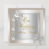 Elegant Wedding Sepia Gold Silver White Dove Kaart (Voorkant)