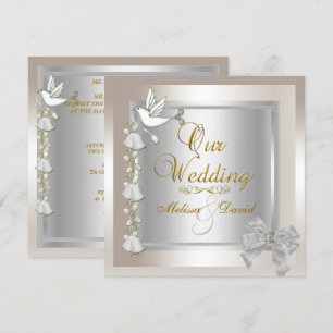 Elegant Wedding Sepia Gold Silver White Dove Kaart
