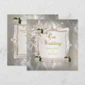 Elegant Wedding Sepia White Roses Silver Kaart (Voorkant / Achterkant)