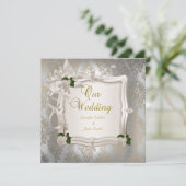 Elegant Wedding Sepia White Roses Silver Kaart (Staand voorkant)