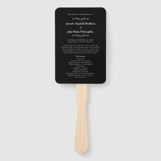 Elegant Wedding Service Ceremony Program Black Handwaaier (Voorkant)
