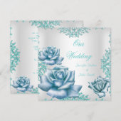 Elegant Wedding sets Blauwgroen blauwe Rozen Kaart (Voorkant / Achterkant)