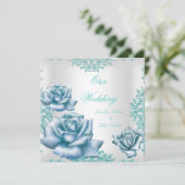 Elegant Wedding sets Blauwgroen blauwe Rozen Kaart (Staand voorkant)