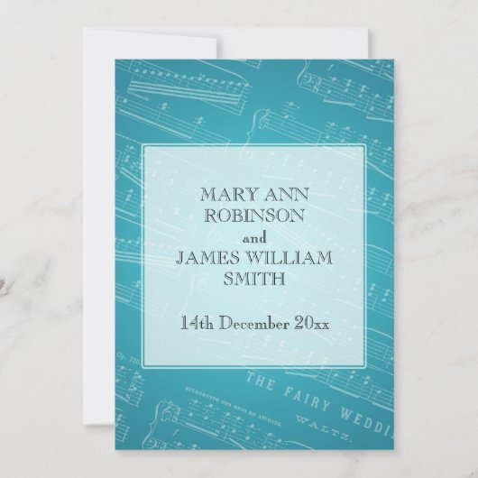 Elegant Wedding Sheet Music Blue Kaart (Voorkant)