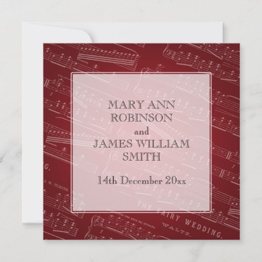 Elegant Wedding Sheet Music Red Kaart (Voorkant)