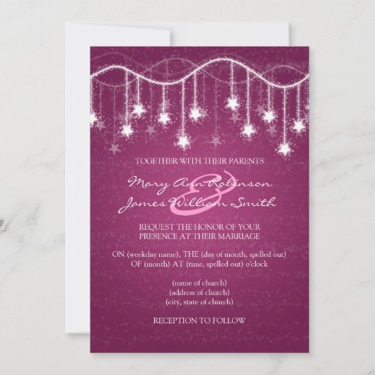 Elegant Wedding Shimmering Stars Berry Pink Kaart (Achterkant)
