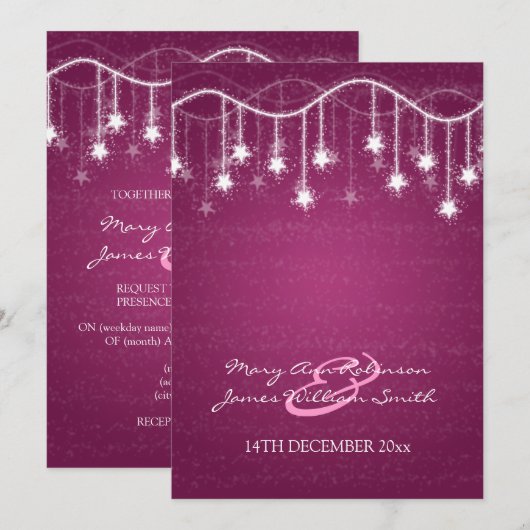 Elegant Wedding Shimmering Stars Berry Pink Kaart (Voorkant / Achterkant)