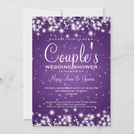 Elegant Wedding Shower Winter Sparkle Paars Kaart (Voorkant)