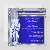 Elegant Wedding Silver Blue Floral Rozen Kaart (Achterkant)