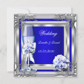 Elegant Wedding Silver Blue Floral Rozen Kaart (Voorkant)