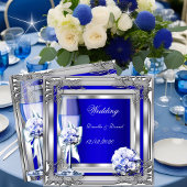 Elegant Wedding Silver Blue Floral Rozen Kaart