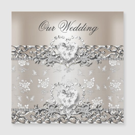 Elegant Wedding Silver Cream Diamond Heart Invitat (Voorkant)