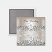 Elegant Wedding Silver Cream Diamond Heart Invitat Magneet (Voorkant / Achterkant)