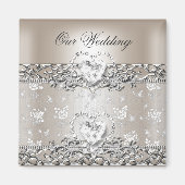 Elegant Wedding Silver Cream Diamond Heart Invitat Magneet (Voorkant)