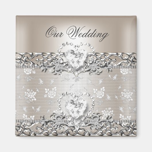 Elegant Wedding Silver Cream Diamond Heart Invitat Magneet (Voorkant)