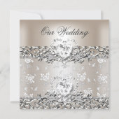 Elegant Wedding Silver Cream Diamond Heart Kaart (Voorkant)