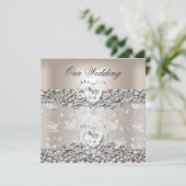 Elegant Wedding Silver Cream Diamond Heart Kaart (Staand voorkant)