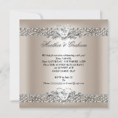 Elegant Wedding Silver Cream Diamond Heart Kaart (Achterkant)