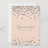 Elegant Wedding Silver Faux Glitter Confetti Blush Kaart (Achterkant)