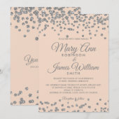 Elegant Wedding Silver Faux Glitter Confetti Blush Kaart (Voorkant / Achterkant)