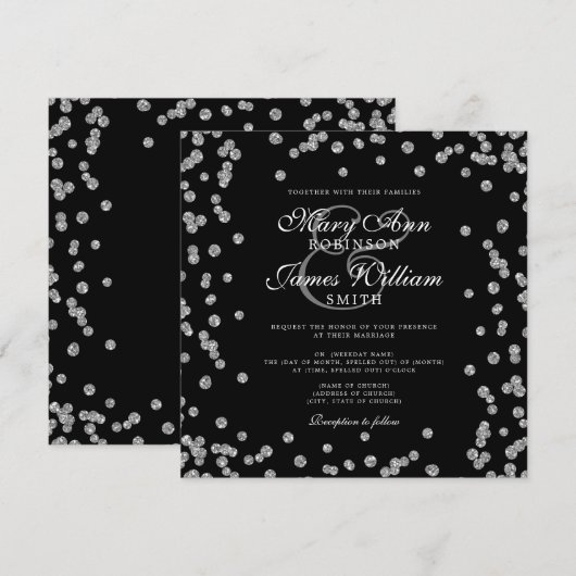 Elegant Wedding Silver Glitter Confetti Black (Voorkant / Achterkant)