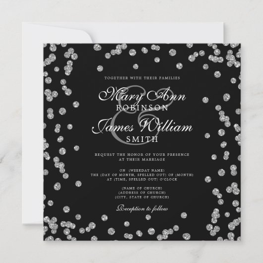 Elegant Wedding Silver Glitter Confetti Black (Voorkant)