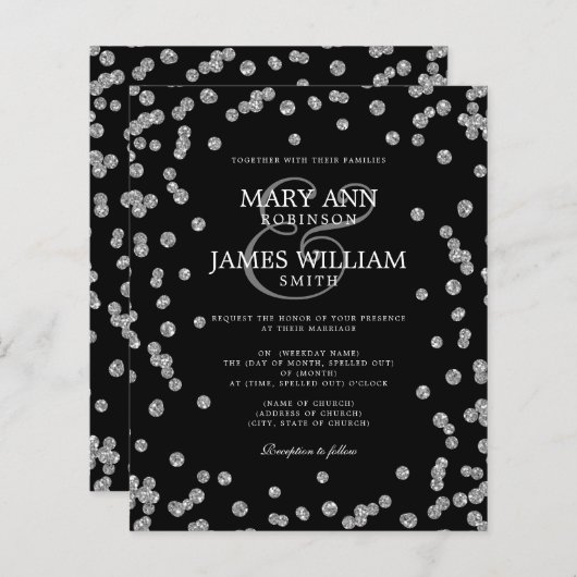 Elegant Wedding Silver Glitter Confetti Black (Voorkant / Achterkant)