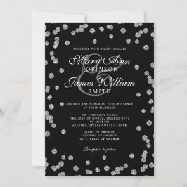 Elegant Wedding Silver Glitter Confetti Black Kaart
