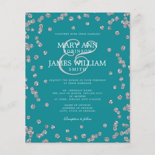 Elegant Wedding Silver Glitter Confetti Blauwgroen (Voorkant)