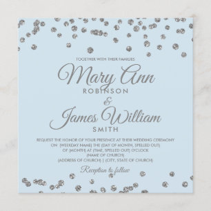 Elegant Wedding Silver Glitter Confetti Ice Blue Kaart